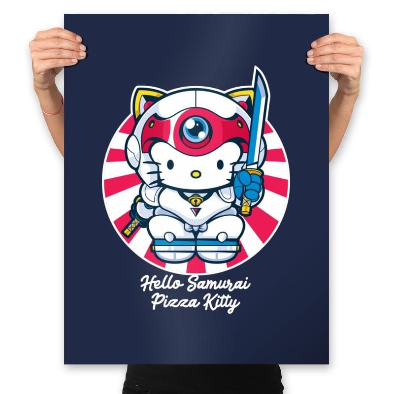 Hello Samurai Pizza Kitty - Prints Posters RIPT Apparel 18x24 / Navy