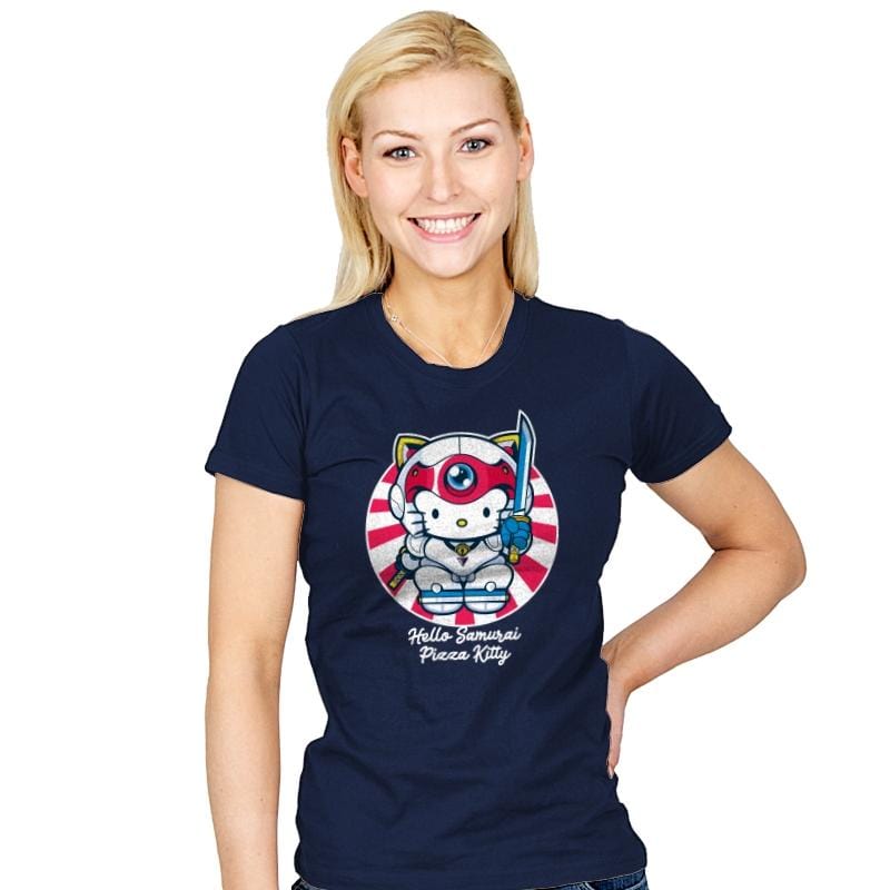 Hello Samurai Pizza Kitty - Womens T-Shirts RIPT Apparel Small / Navy