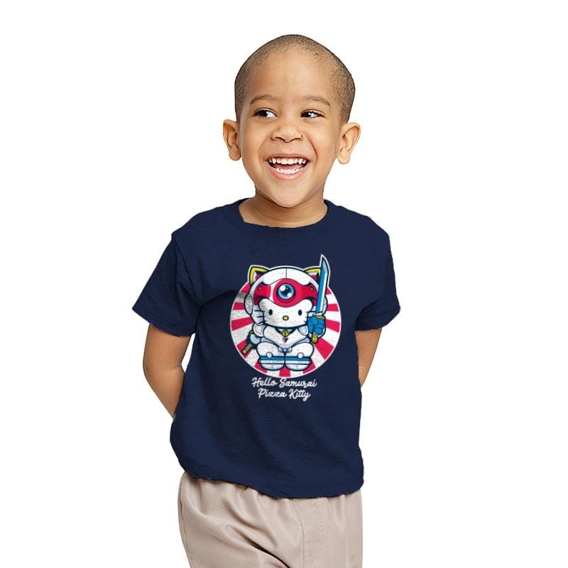 Hello Samurai Pizza Kitty - Youth T-Shirts RIPT Apparel X-small / Navy