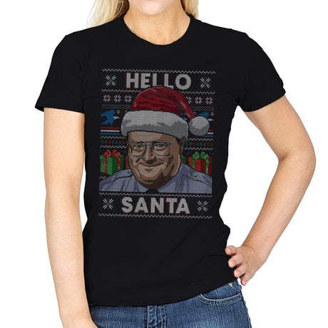 Hello Santa - Ugly Holiday - Womens T-Shirts RIPT Apparel Small / Black