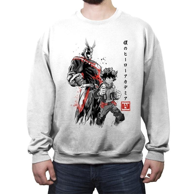 Hero Academia Sumi-e - Crew Neck Sweatshirt Crew Neck Sweatshirt RIPT Apparel Small / White