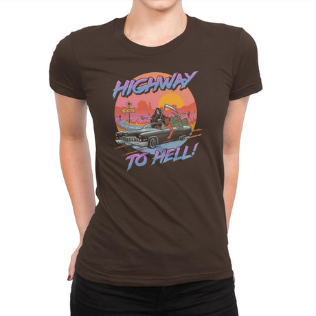 Highway to Hell - Womens Premium T-Shirts RIPT Apparel Small / Dark Chocolate