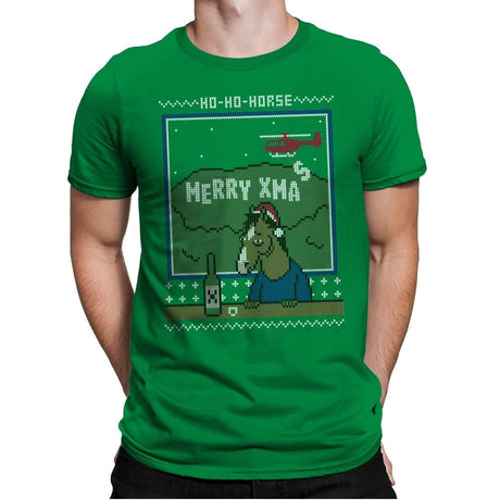 Ho-Ho-Horse! - Ugly Holiday - Mens Premium T-Shirts RIPT Apparel Small / Kelly Green