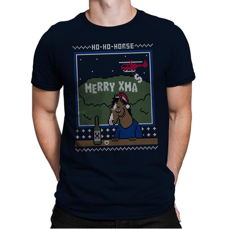 Ho-Ho-Horse! - Ugly Holiday - Mens Premium T-Shirts RIPT Apparel Small / Midnight Navy