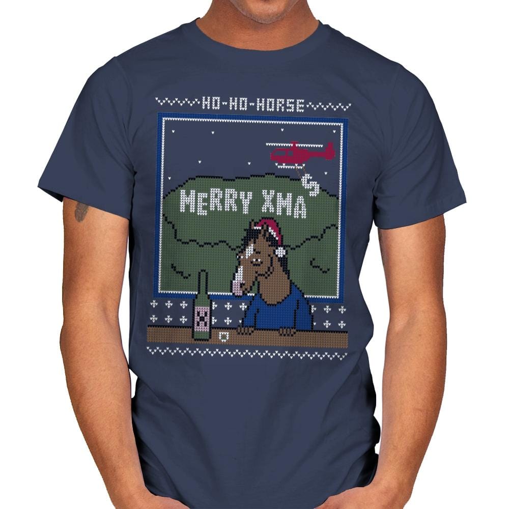 Ho-Ho-Horse! - Ugly Holiday - Mens T-Shirts RIPT Apparel Small / Navy