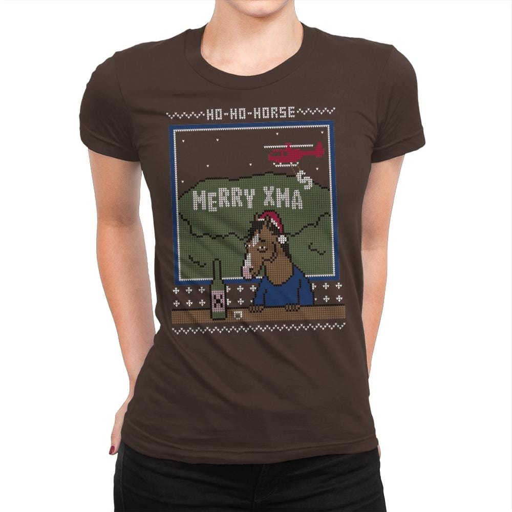 Ho-Ho-Horse! - Ugly Holiday - Womens Premium T-Shirts RIPT Apparel Small / Dark Chocolate