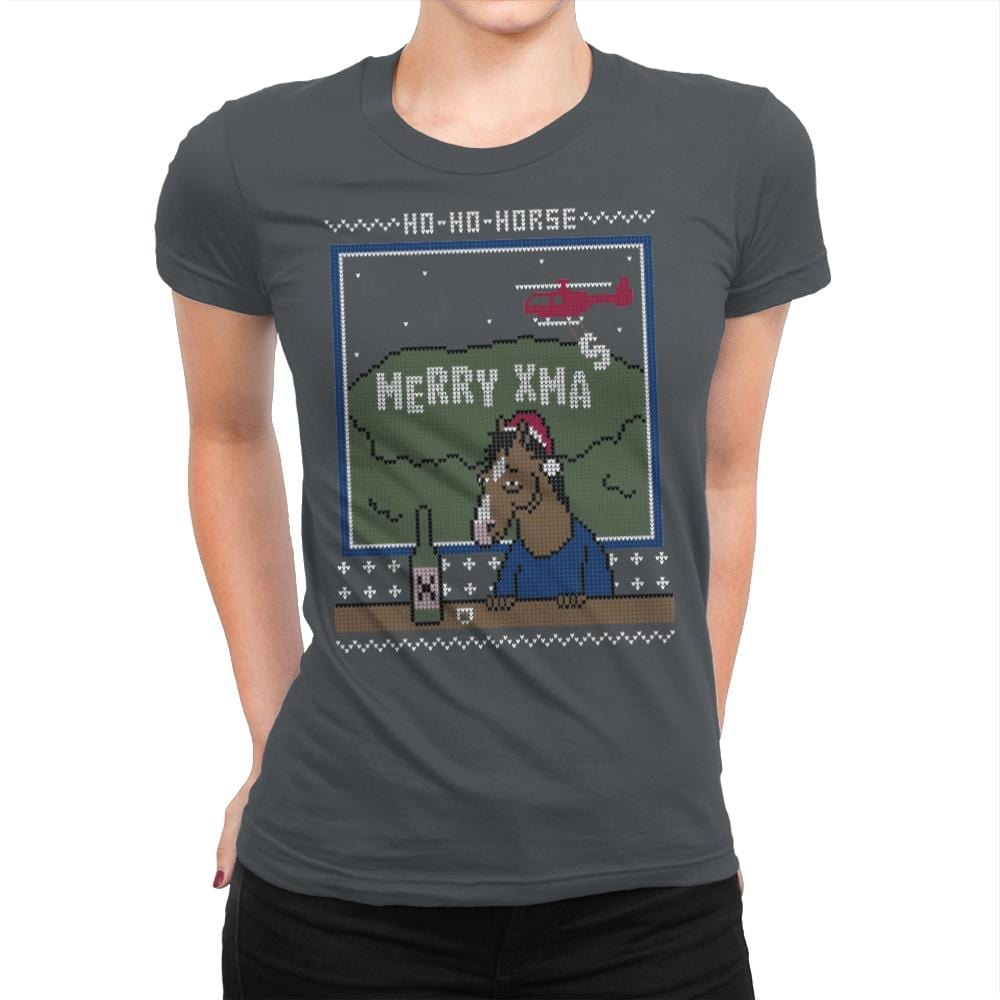 Ho-Ho-Horse! - Ugly Holiday - Womens Premium T-Shirts RIPT Apparel Small / Heavy Metal