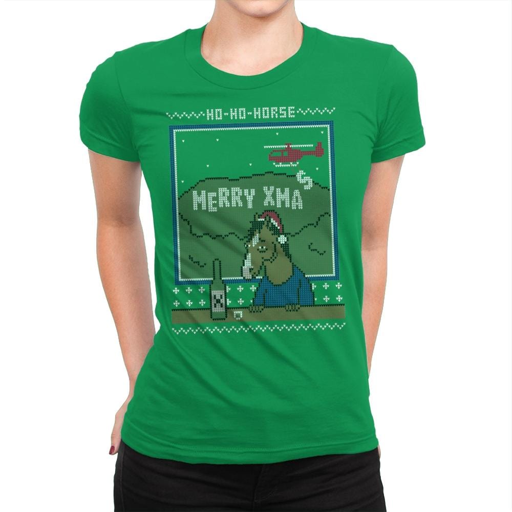 Ho-Ho-Horse! - Ugly Holiday - Womens Premium T-Shirts RIPT Apparel Small / Kelly Green