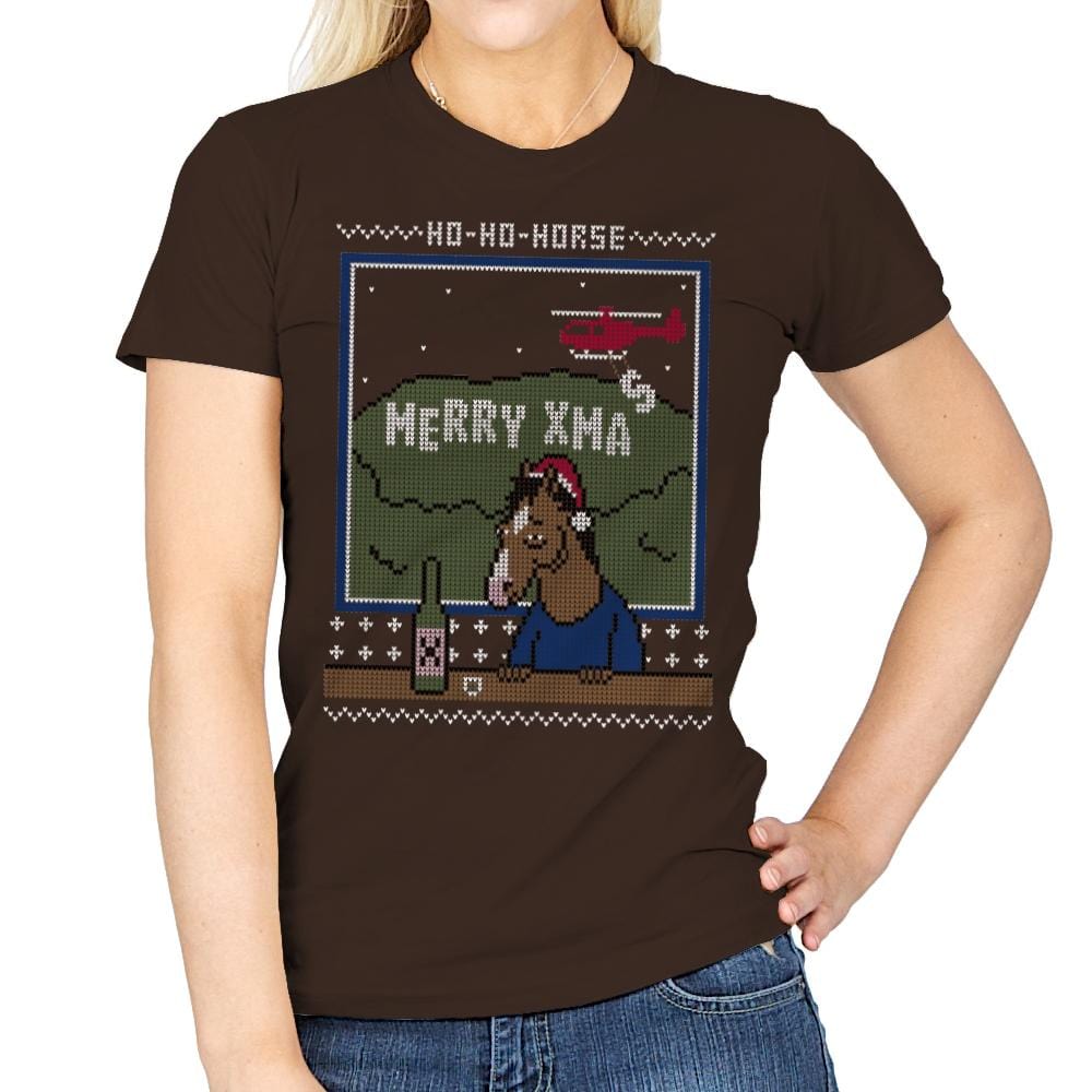 Ho-Ho-Horse! - Ugly Holiday - Womens T-Shirts RIPT Apparel Small / Dark Chocolate