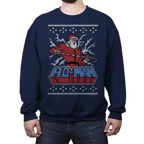 Ho-Man! - Ugly Holiday - Crew Neck Sweatshirt Crew Neck Sweatshirt RIPT Apparel Small / Navy