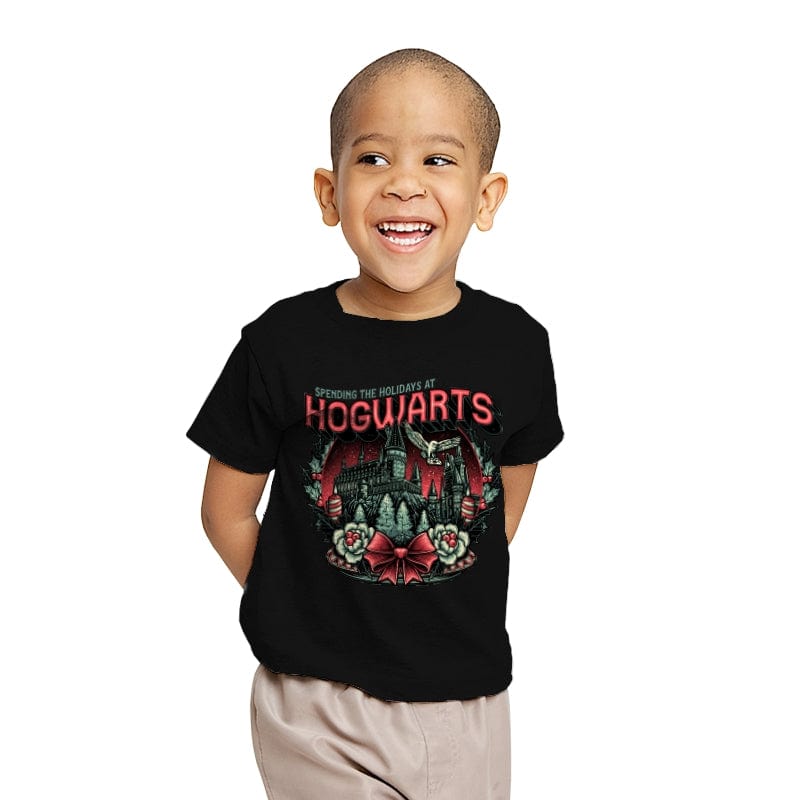 Hogwarts Holidays - Youth T-Shirts RIPT Apparel X-small / Black
