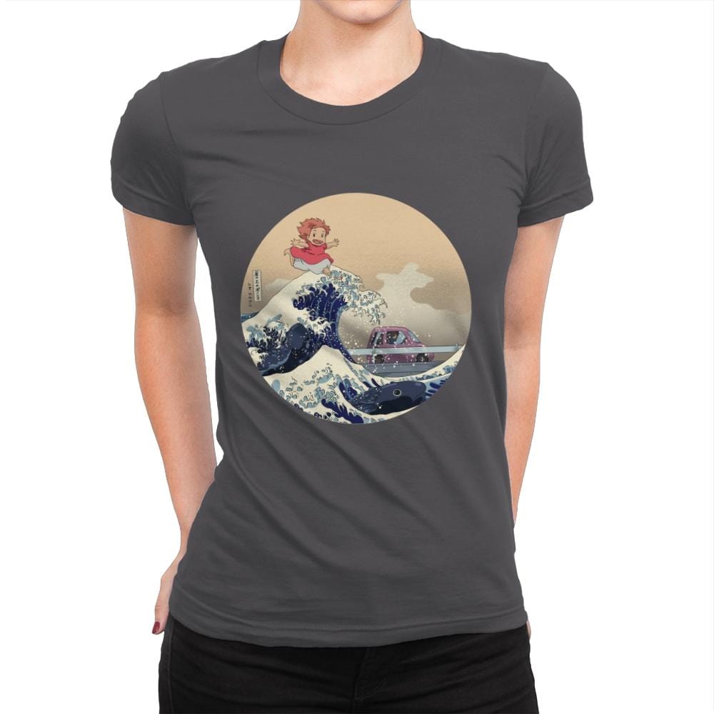 Hokusai on the Cliff by the Sea - Womens Premium T-Shirts RIPT Apparel Small / Heavy Metal