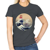 Hokusai on the Cliff by the Sea - Womens T-Shirts RIPT Apparel Small / Charcoal