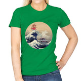 Hokusai on the Cliff by the Sea - Womens T-Shirts RIPT Apparel Small / Irish Green
