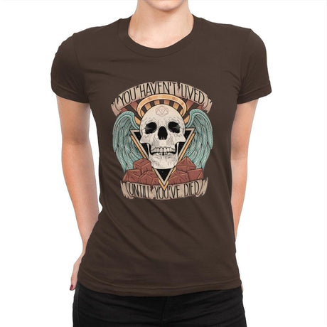 Honorary club of Dead Characters - Womens Premium T-Shirts RIPT Apparel Small / Dark Chocolate