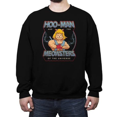Hoo-Man and the Meowsters of the Universe - Crew Neck Sweatshirt Crew Neck Sweatshirt RIPT Apparel Small / Black