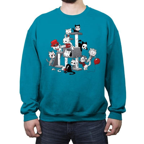 Horror Cats - Crew Neck Sweatshirt Crew Neck Sweatshirt RIPT Apparel Small / Antique Sapphire