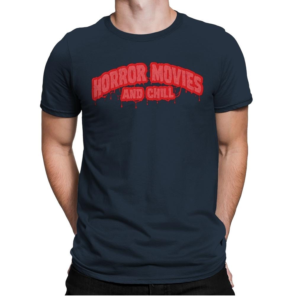 Horror Movies and Chill - Mens Premium T-Shirts RIPT Apparel Small / Indigo