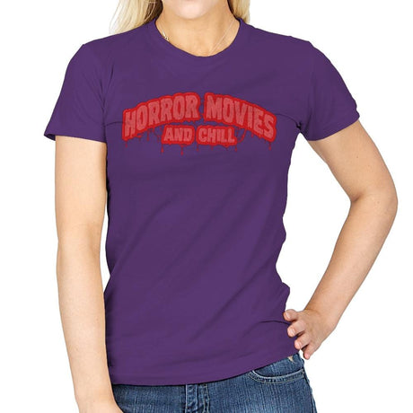 Horror Movies and Chill - Womens T-Shirts RIPT Apparel Small / Purple