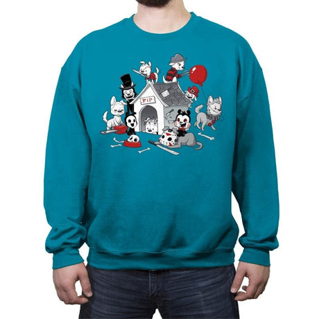 Horror Pups - Crew Neck Sweatshirt Crew Neck Sweatshirt RIPT Apparel Small / Antique Sapphire