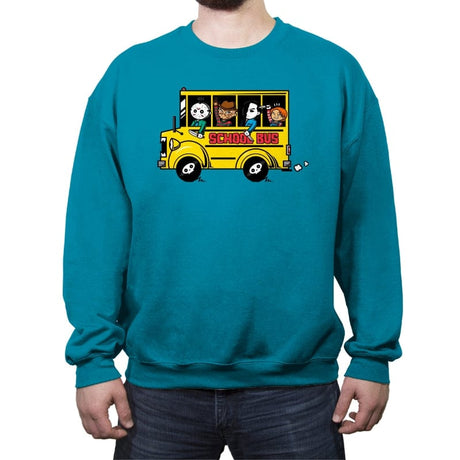 Horror School Bus - Crew Neck Sweatshirt Crew Neck Sweatshirt RIPT Apparel Small / Antique Sapphire