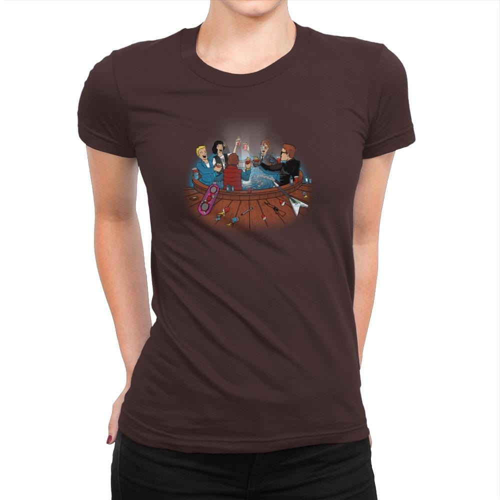 Hot Tub Time Travelers Exclusive - Womens Premium T-Shirts RIPT Apparel Small / Dark Chocolate