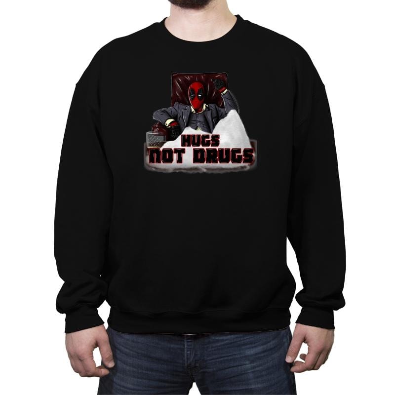 Hugs Not Drugs - Crew Neck Sweatshirt Crew Neck Sweatshirt RIPT Apparel Small / Black
