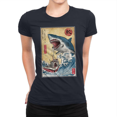 Hunting the Shark in Japan - Womens Premium T-Shirts RIPT Apparel Small / Midnight Navy