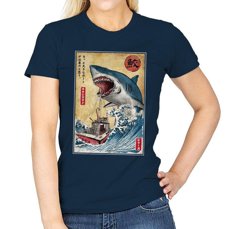 Hunting the Shark in Japan - Womens T-Shirts RIPT Apparel Small / Navy