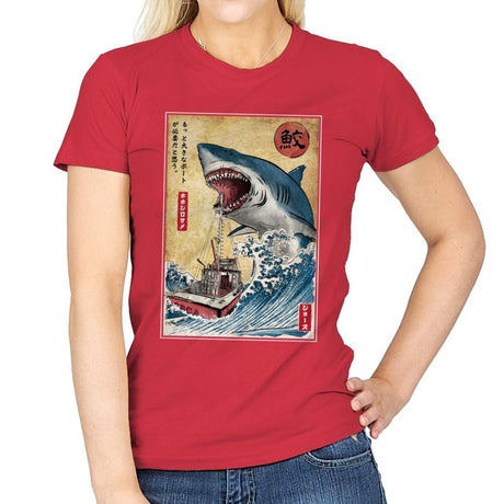 Hunting the Shark in Japan - Womens T-Shirts RIPT Apparel Small / Red
