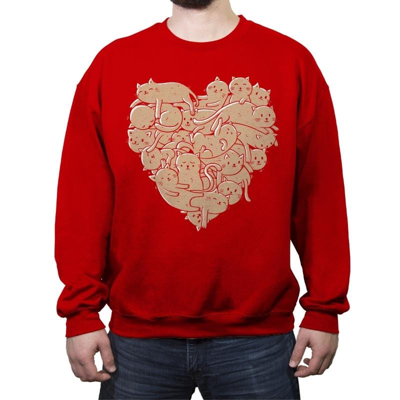 I Love Cats Heart - Crew Neck Sweatshirt Crew Neck Sweatshirt RIPT Apparel Small / Red
