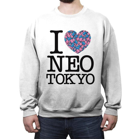 I Love Neo Tokyo - Crew Neck Sweatshirt Crew Neck Sweatshirt RIPT Apparel Small / White
