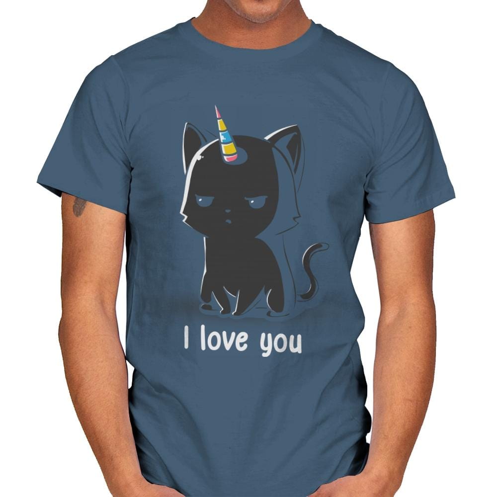 I Love You Cat - Mens T-Shirts RIPT Apparel Small / Indigo Blue