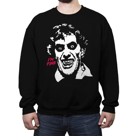 I'm Fine American Werewolf - Crew Neck Sweatshirt Crew Neck Sweatshirt RIPT Apparel Small / Black