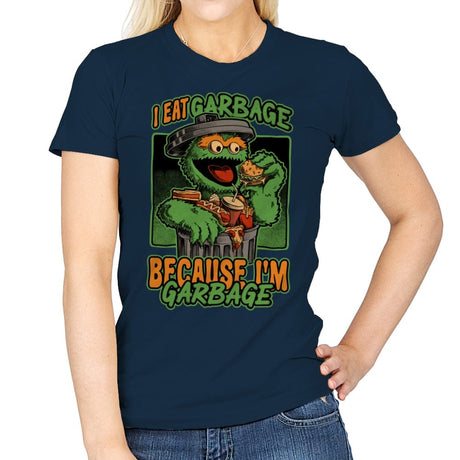 I'm Garbage - Funny Fastfood Puppet - Womens T-Shirts RIPT Apparel Small / Navy