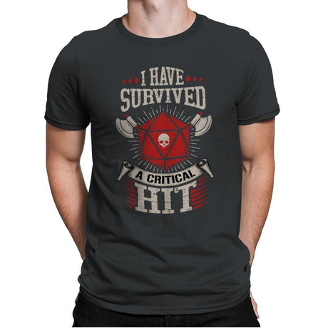 I Survived a Critical Hit - Mens Premium T-Shirts RIPT Apparel Small / Heavy Metal