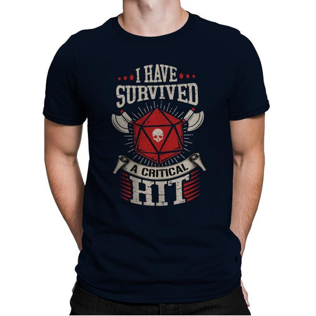 I Survived a Critical Hit - Mens Premium T-Shirts RIPT Apparel Small / Midnight Navy