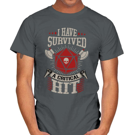 I Survived a Critical Hit - Mens T-Shirts RIPT Apparel Small / Charcoal