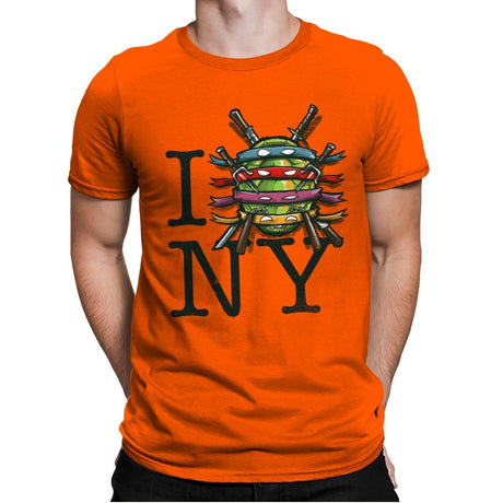 I (Turtle) NY - Art attack - Mens Premium T-Shirts RIPT Apparel Small / Classic Orange