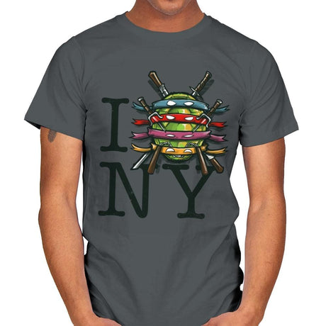 I (Turtle) NY - Art attack - Mens T-Shirts RIPT Apparel Small / Charcoal