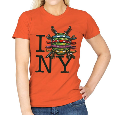 I (Turtle) NY - Art attack - Womens T-Shirts RIPT Apparel Small / Orange