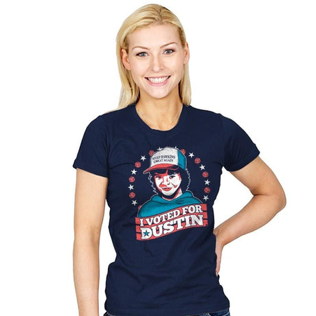 I Voted for Dustin - Womens T-Shirts RIPT Apparel Small / Navy