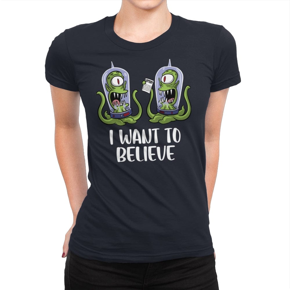 I Want to Believe in the Lottery - Womens Premium T-Shirts RIPT Apparel Small / Midnight Navy