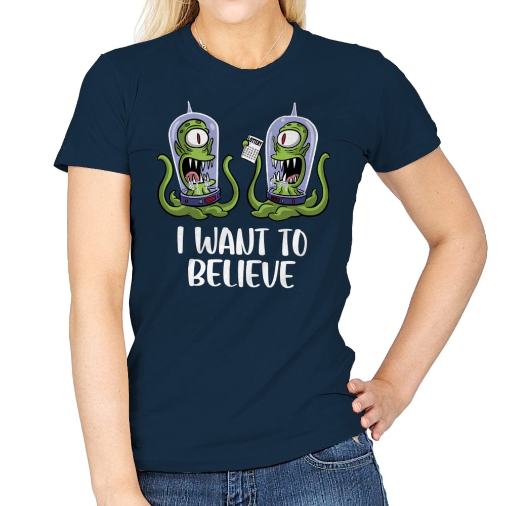 I Want to Believe in the Lottery - Womens T-Shirts RIPT Apparel Small / Navy