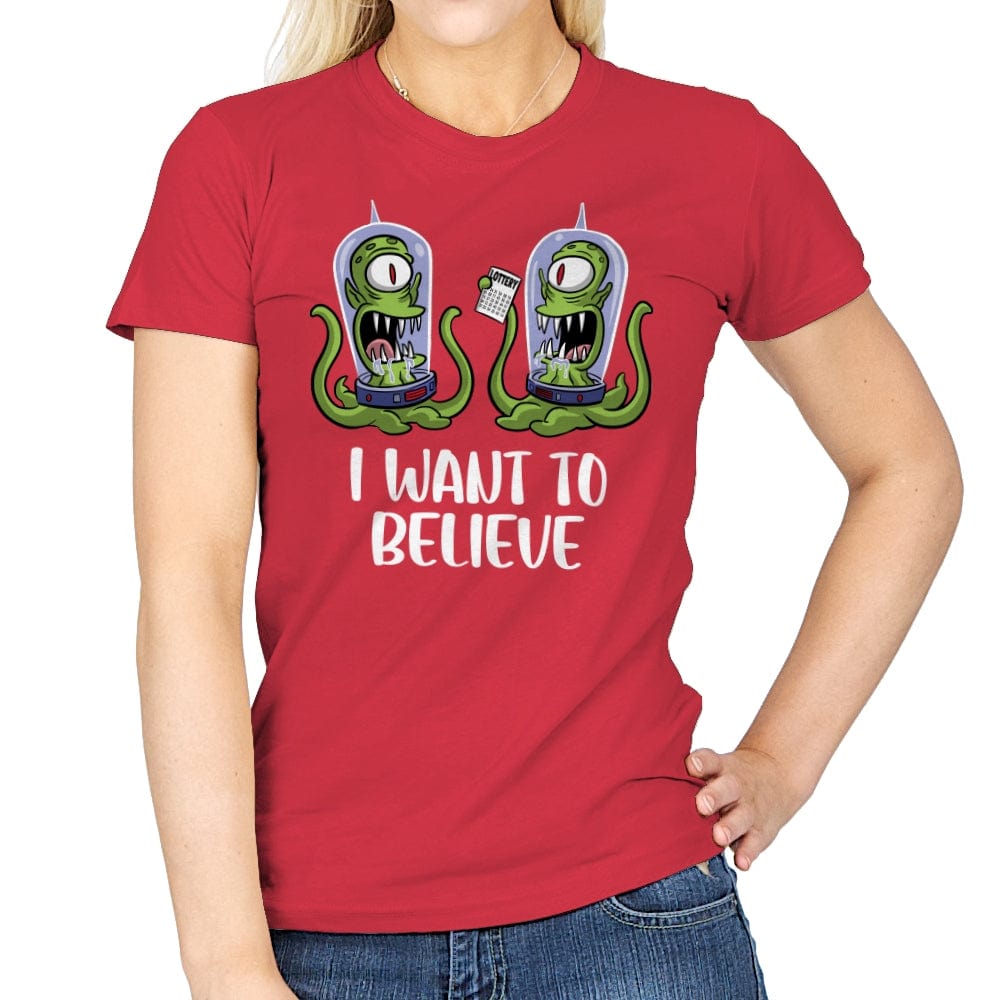 I Want to Believe in the Lottery - Womens T-Shirts RIPT Apparel Small / Red