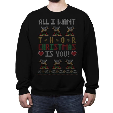 I Wish Thor You - Ugly Holiday - Crew Neck Sweatshirt Crew Neck Sweatshirt RIPT Apparel Small / Black