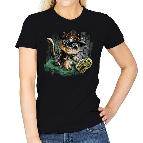 Indiana Cat - Womens T-Shirts RIPT Apparel Small / Black