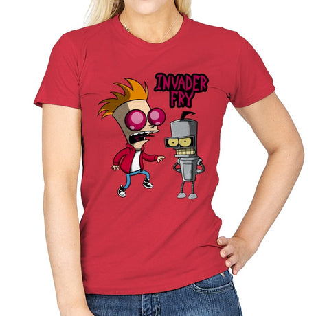 Invader Fry - Womens T-Shirts RIPT Apparel Small / Red