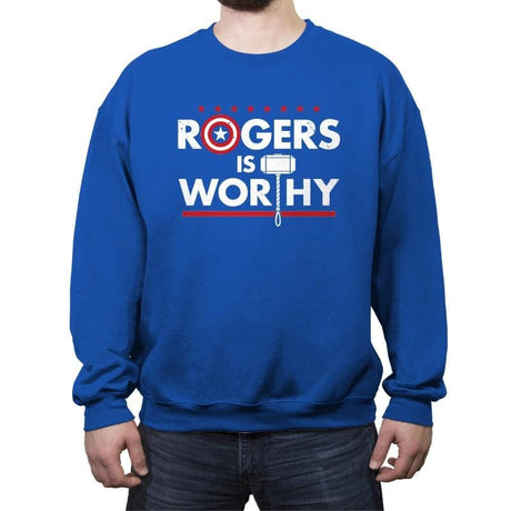 Is Worthy - Crew Neck Sweatshirt Crew Neck Sweatshirt RIPT Apparel Small / Royal