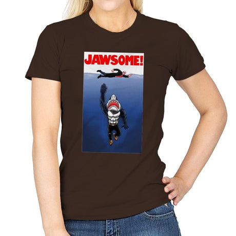 Jawsome Dude - Womens T-Shirts RIPT Apparel Small / Dark Chocolate
